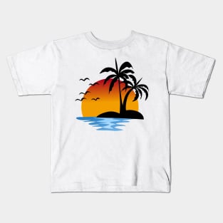 Retro Sunset Rays Wavy Sunshine Beachy Vibes Kids T-Shirt